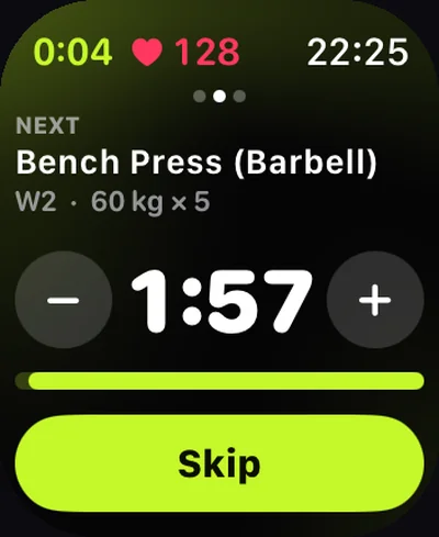 Gymbilly on Apple Watch showing the rest timer